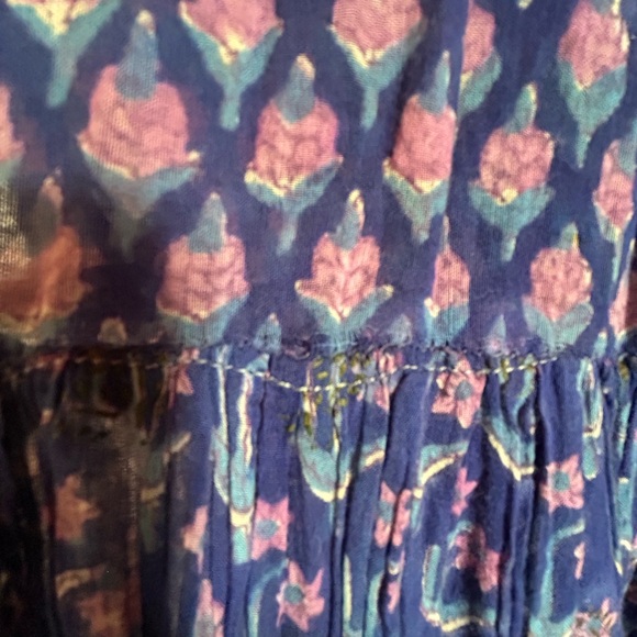 Vintage 70s Indian Cotton Gauze Blockprint Floral Boho Dress Size M - Picture 14 of 16